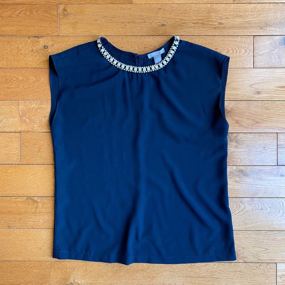 Saint Tropez West Beaded Neck Short Sleeved Blouse